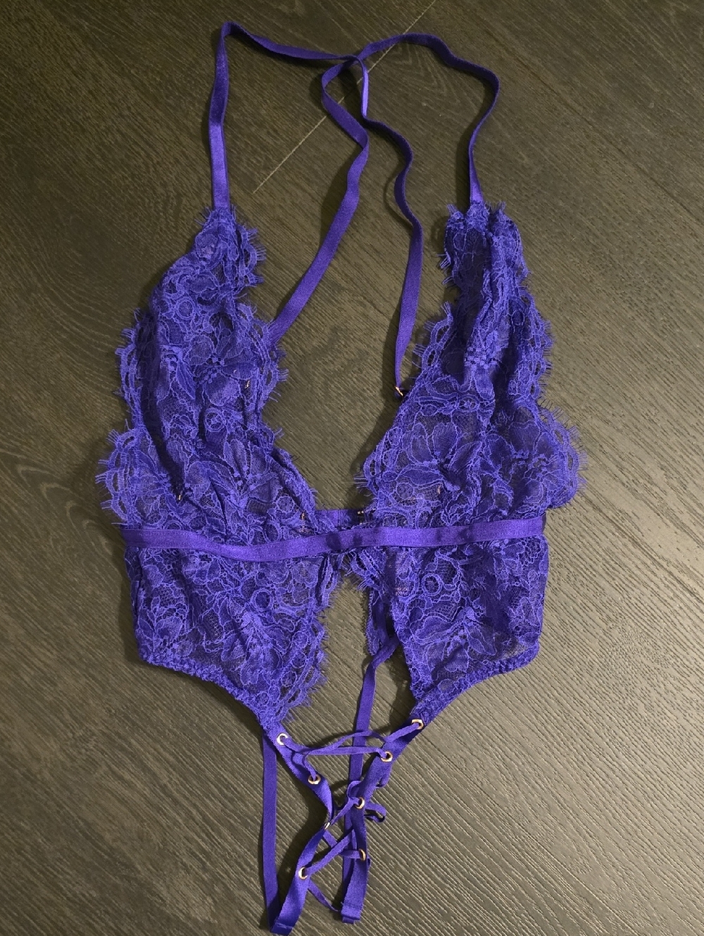 Victoria's Secret Deep Purple Lace Halter Teddy
